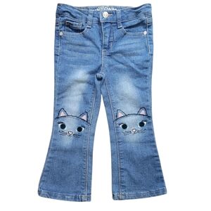 Wallflower Girl Mid-wash Faded Bootcut Jeans w/ Embroidered Kittens, Girl's 3T